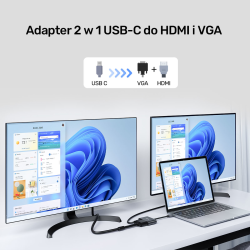 Unitek Adapter USB-C na HDMI 4K 30Hz i VGA FullHD 1080p 60Hz 2 moni na raz