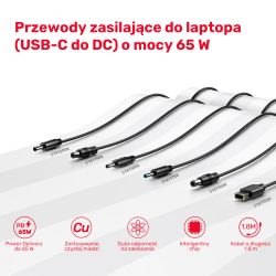 Kabel zasilający do laptopa HP 65W USB-C - DC 4,5x3 mm, 2,25 - 3,25A, 1,8m