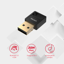 Unitek adapter Bluetooth v 5.3 BLE EDR USB-A czarny do max 7 urządzeń 30m